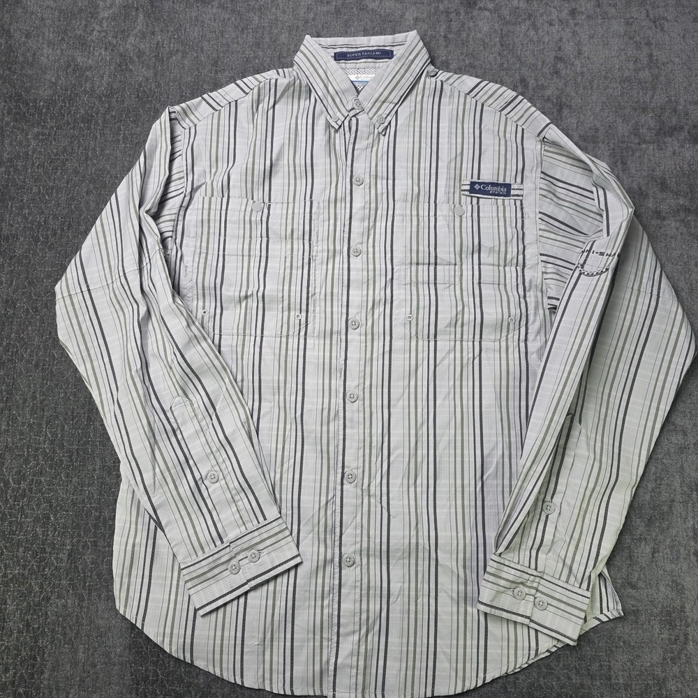 Columbia Men's PFG Super Tamiami Size S Long Sleeve Button Up Omni-Shade Stripes